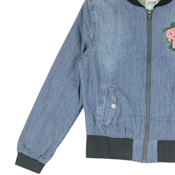 Hudson Youth's Lightweight Denim Chambray Jacket, Rose Embroidery Junior Size XS - Picture 5 of 10